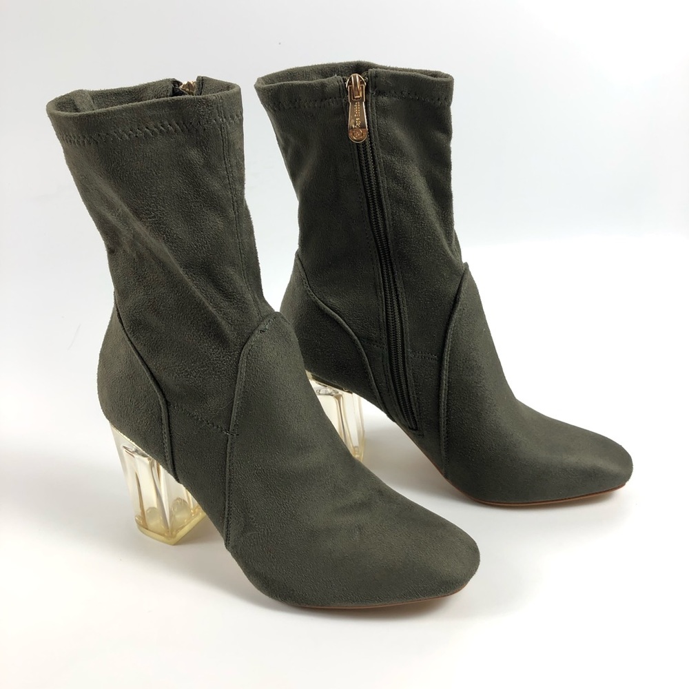 Cape Robbin Women’s Olive Sock Transparent Heeled Booties Size 8.5